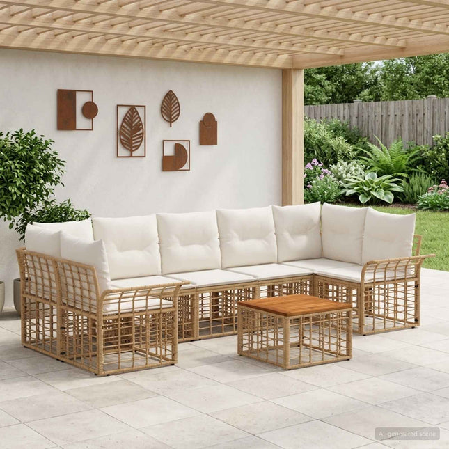 Udendørs sofagruppe 8 stk. Naturlig og Creme Hvid polyrattan