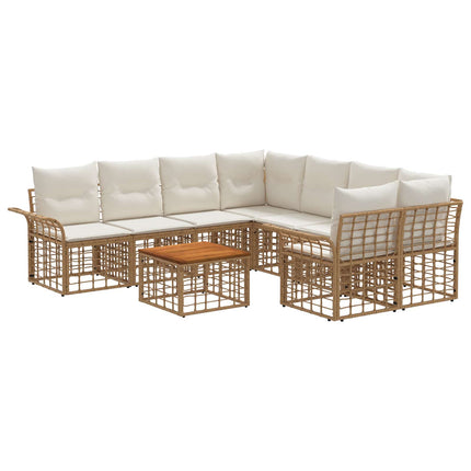 Udendørs sofagruppe 9 stk. Naturlig og Creme Hvid polyrattan