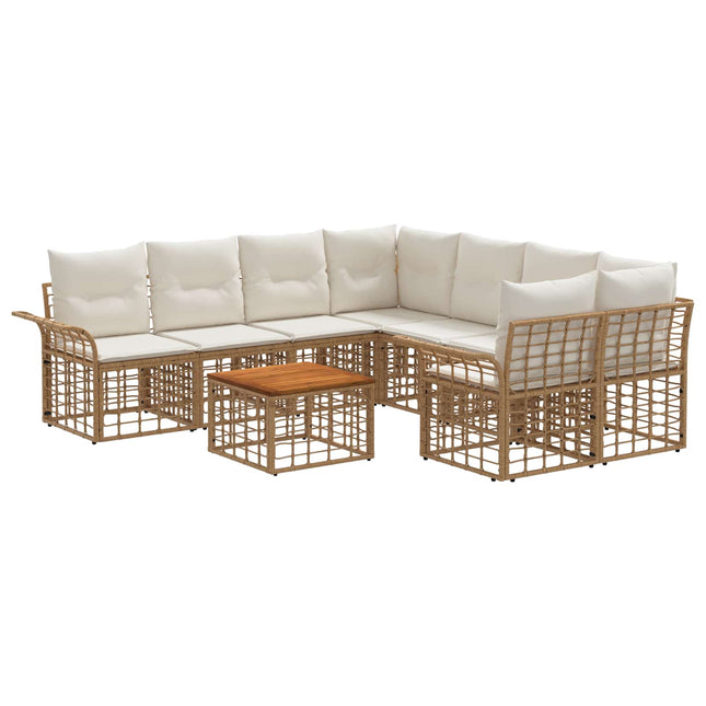 Udendørs sofagruppe 9 stk. Naturlig og Creme Hvid polyrattan