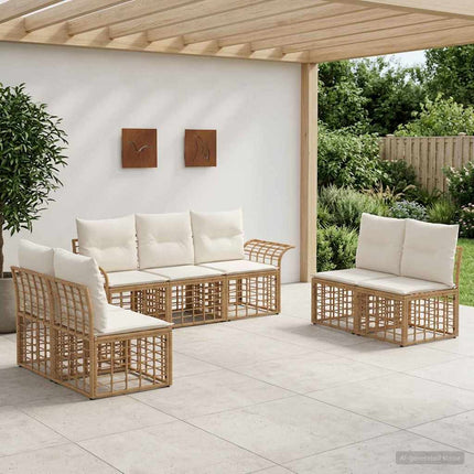 Udendørs sofagruppe 7 stk. Naturlig og Creme Hvid Polyester