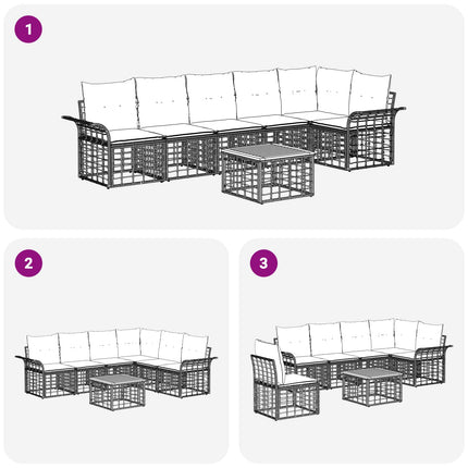 Udendørs sofagruppe 7 stk. Sort og Mørkegrå Polyester