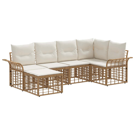 Udendørs sofagruppe 6 stk. Naturlig og Creme Hvid Polyester