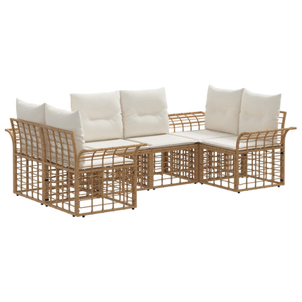 Udendørs sofagruppe 6 pcs Naturlig og Creme Hvid Polyester