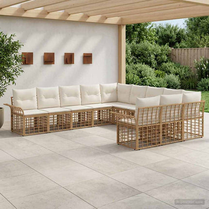 Udendørs sofagruppe 11 stk. Naturlig og Creme Hvid Polyester