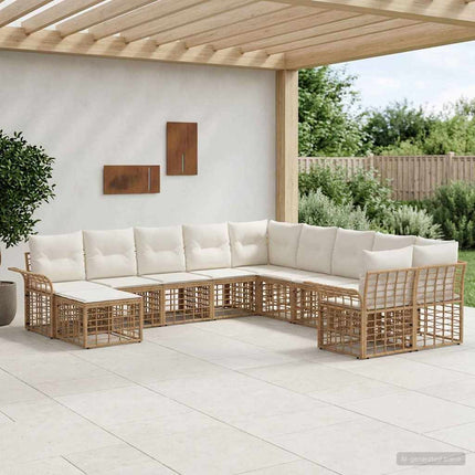 Udendørs sofagruppe 11 stk. Naturlig og Creme Hvid Polyester