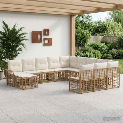 Havesofa Sæt 12 stk. Naturlig og Creme Hvid polyrattan