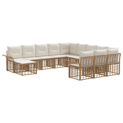 Havesofa Sæt 12 stk. Naturlig og Creme Hvid polyrattan