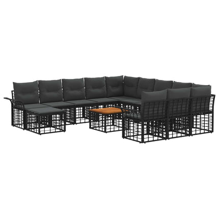 Havesofa Sæt 13 pcs Sort og Mørkegrå polyrattan