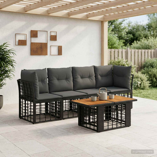Havesofa Sæt 5 stk. Sort og Mørkegrå polyrattan
