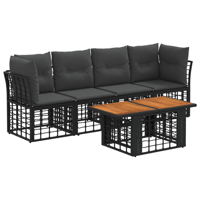 Havesofa Sæt 5 stk. Sort og Mørkegrå polyrattan