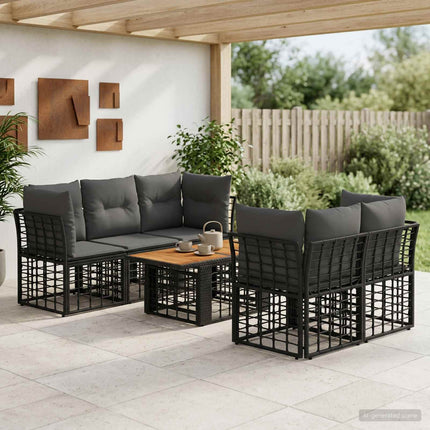 Havesofa Sæt 6 stk. Sort og Mørkegrå polyrattan