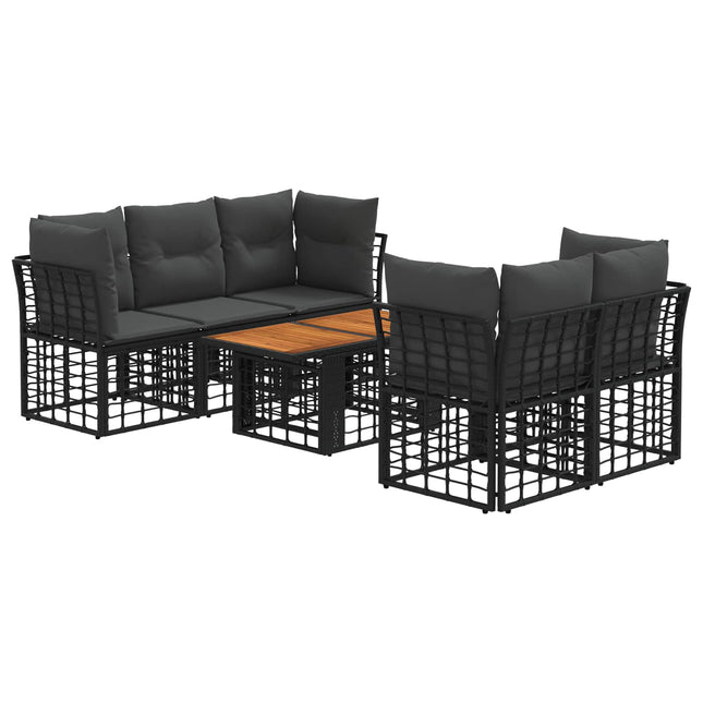 Havesofa Sæt 6 stk. Sort og Mørkegrå polyrattan