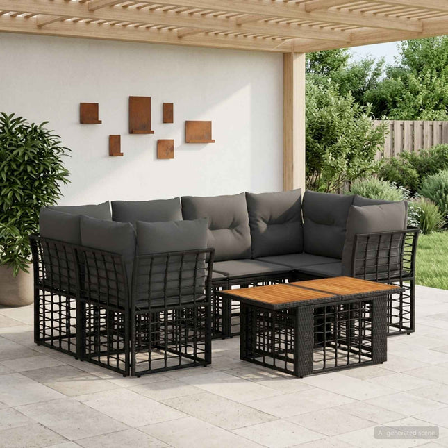 Havesofa Sæt 7 stk. Sort og Mørkegrå polyrattan