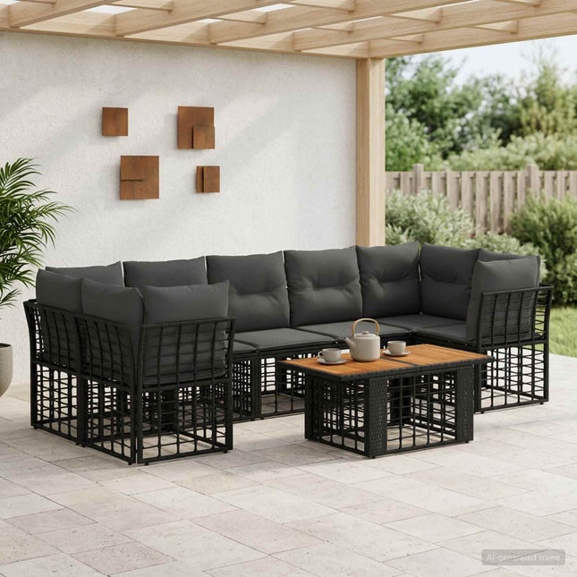 Havesofa Sæt 8 stk. Sort og Mørkegrå polyrattan