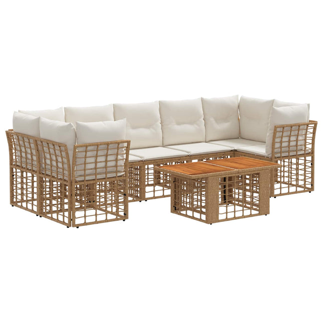 Havesofa Sæt 8 stk. Naturlig og Creme Hvid polyrattan