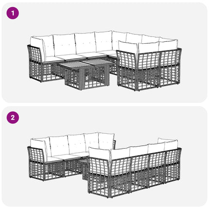Havesofa Sæt 9 stk. Sort og Mørkegrå polyrattan