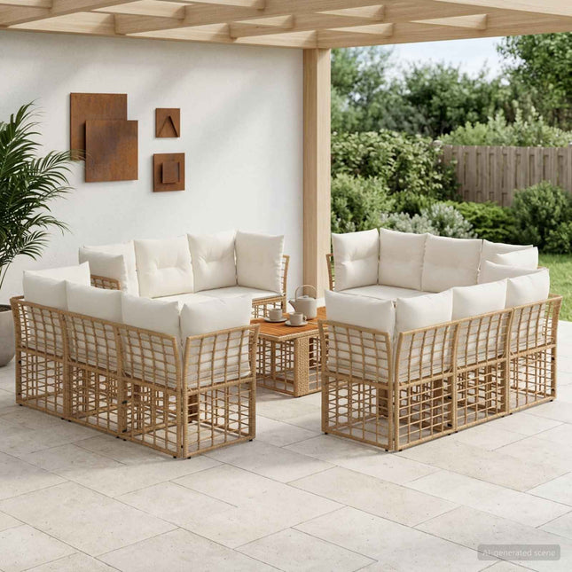 Havesofa Sæt 13 stk. Naturlig og Creme Hvid polyrattan