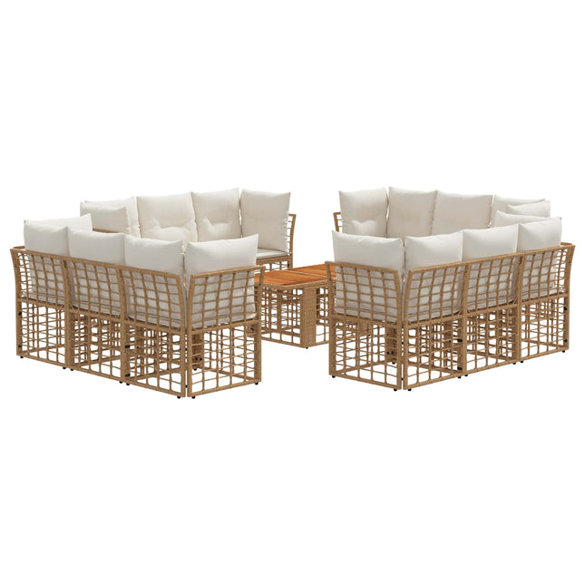 Havesofa Sæt 13 stk. Naturlig og Creme Hvid polyrattan