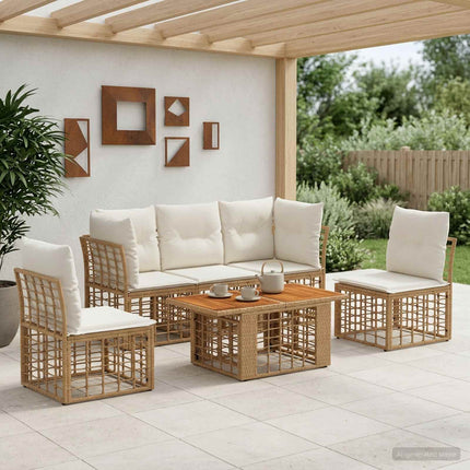 Havesofa Sæt 6 stk. Naturlig og Creme Hvid polyrattan