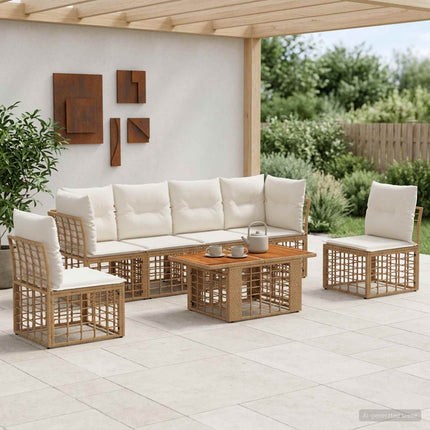 Havesofa Sæt 7 stk. Naturlig og Creme Hvid polyrattan