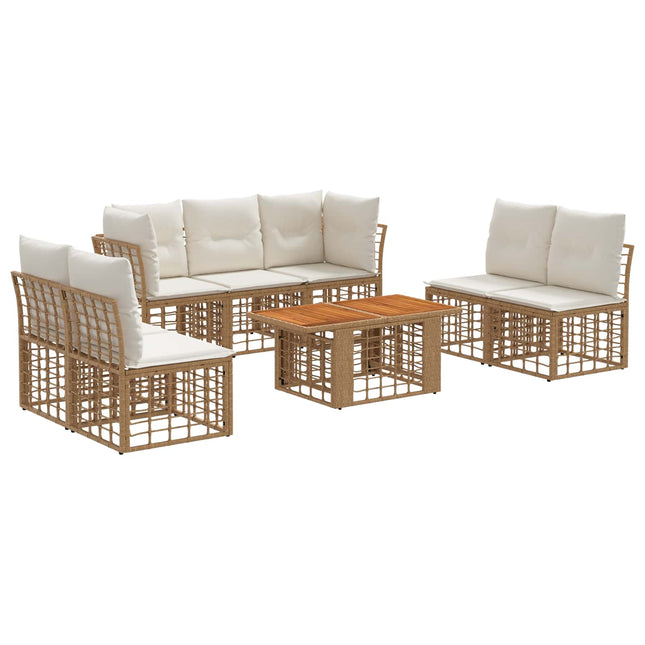 Havesofa Sæt 8 stk. Naturlig og Creme Hvid polyrattan