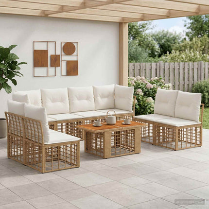 Havesofa Sæt 9 stk. Naturlig og Creme Hvid polyrattan