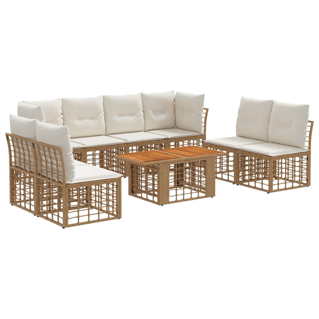 Havesofa Sæt 9 stk. Naturlig og Creme Hvid polyrattan