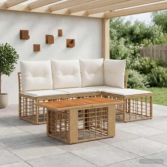 Havesofa Sæt 5 stk. Naturlig og Creme Hvid polyrattan