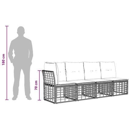 Havesofa Sæt 6 stk. Sort og Mørkegrå polyrattan