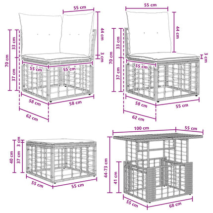 Havesofa Sæt 5 stk. Sort og Mørkegrå polyrattan