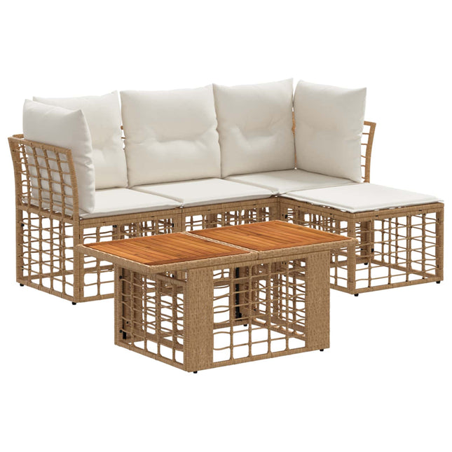 Havesofa Sæt 5 stk. Naturlig og Creme Hvid polyrattan