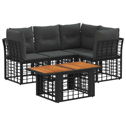 Havesofa Sæt 5 stk. Sort og Mørkegrå polyrattan