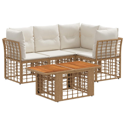 Havesofa Sæt 5 stk. Naturlig og Creme Hvid polyrattan