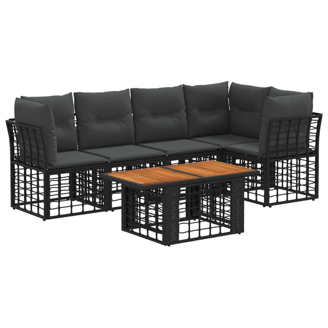 Havesofa Sæt 6 stk. Sort og Mørkegrå polyrattan
