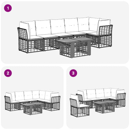 Havesofa Sæt 6 stk. Naturlig og Creme Hvid polyrattan