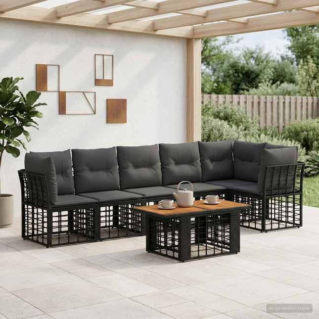 Havesofa Sæt 7 stk. Sort og Mørkegrå polyrattan