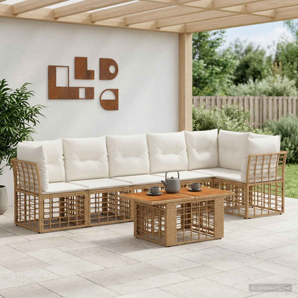 Havesofa Sæt 7 stk. Naturlig og Creme Hvid polyrattan
