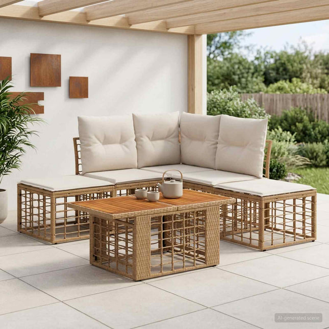 Havesofa Sæt 6 stk. Naturlig og Creme Hvid polyrattan