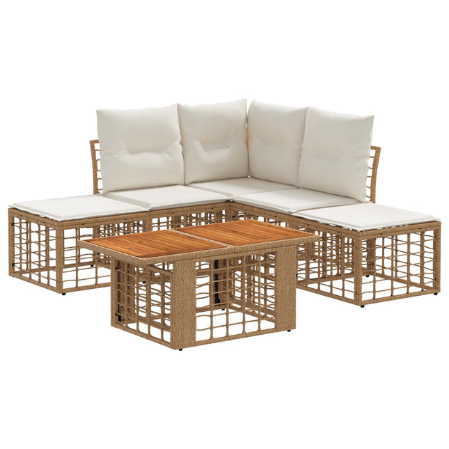 Havesofa Sæt 6 stk. Naturlig og Creme Hvid polyrattan