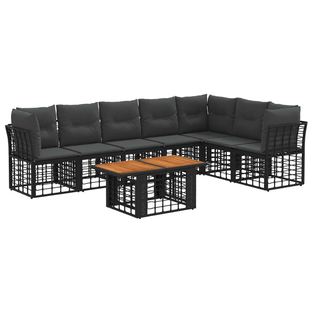 Havesofa Sæt 8 stk. Sort og Mørkegrå polyrattan