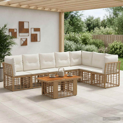 Havesofa Sæt 8 stk. Naturlig og Creme Hvid polyrattan
