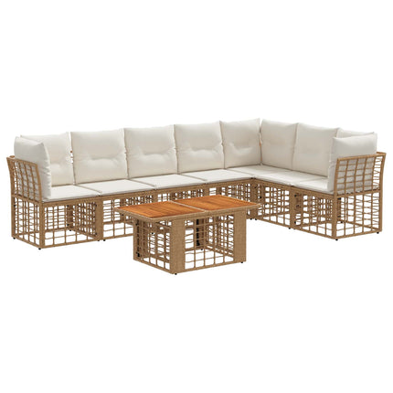 Havesofa Sæt 8 stk. Naturlig og Creme Hvid polyrattan