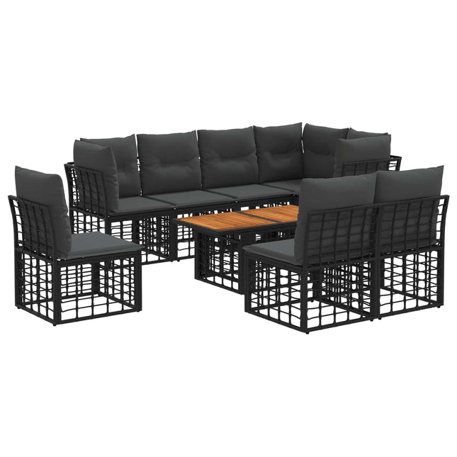 Havesofa Sæt 9 stk. Sort og Mørkegrå polyrattan