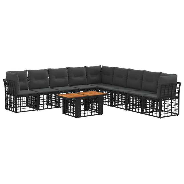 Havesofa Sæt 10 stk. Sort og Mørkegrå polyrattan