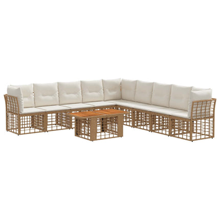 Havesofa Sæt 10 stk. Naturlig og Creme Hvid polyrattan