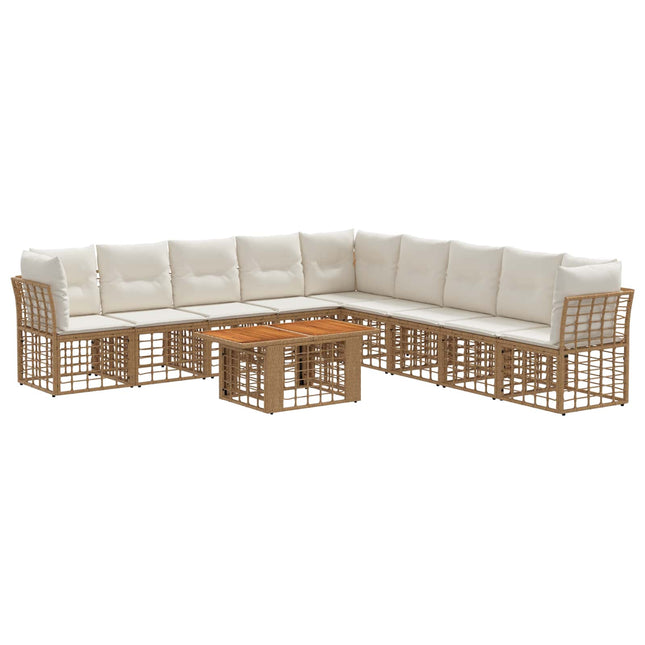 Havesofa Sæt 10 stk. Naturlig og Creme Hvid polyrattan