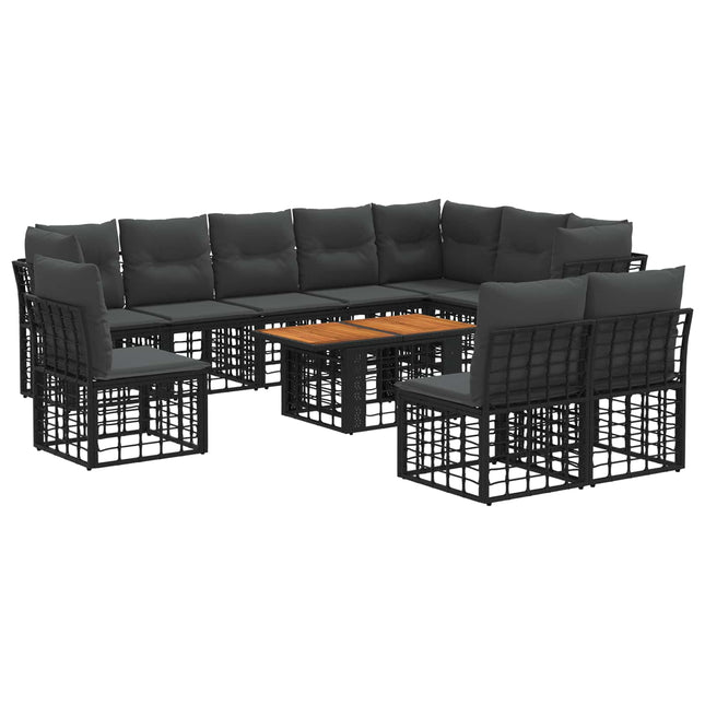 Havesofa Sæt 11 stk. Sort og Mørkegrå polyrattan