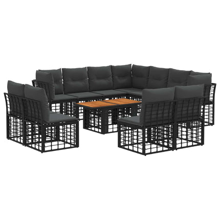 Havesofa Sæt 12 stk. Sort og Mørkegrå polyrattan