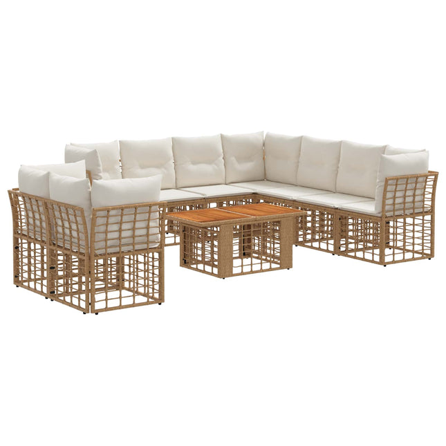 Havesofa Sæt 10 stk. Naturlig og Creme Hvid polyrattan