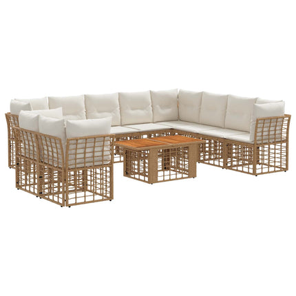 Havesofa Sæt 11 stk. Naturlig og Creme Hvid polyrattan